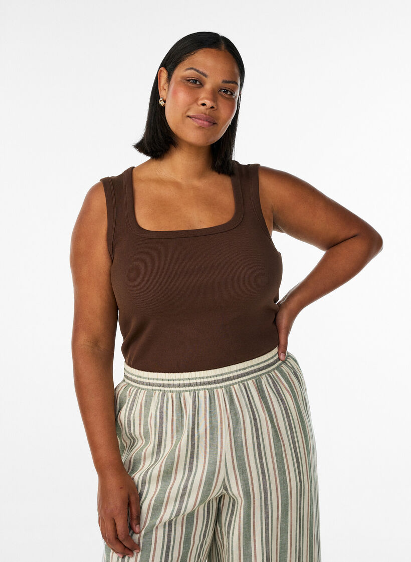Rib top with square neckline, Brown, Model image number 0