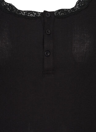 Ribbed tank top with lace and buttons, Black, Packshot image number 2