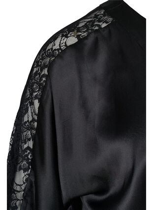 Dressing gown with lace, Black, Packshot image number 3