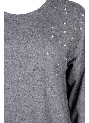 Long-sleeved top with pearl detail, Medium Grey Melange, Packshot image number 2