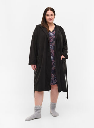 	 Dressing gown with hood and pockets, Black, Model image number 2