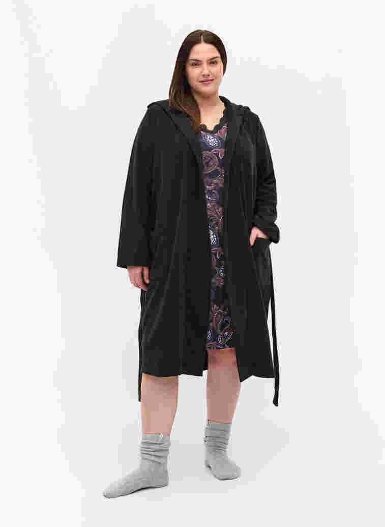 	 Dressing gown with hood and pockets, Black, Model image number 2