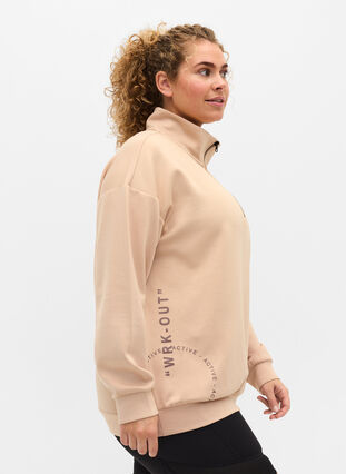High-neck sweatshirt with zip, Oatmeal, Model image number 2