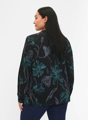 FLASH - Long sleeve blouse with print, Black Scarab Flower, Model image number 1