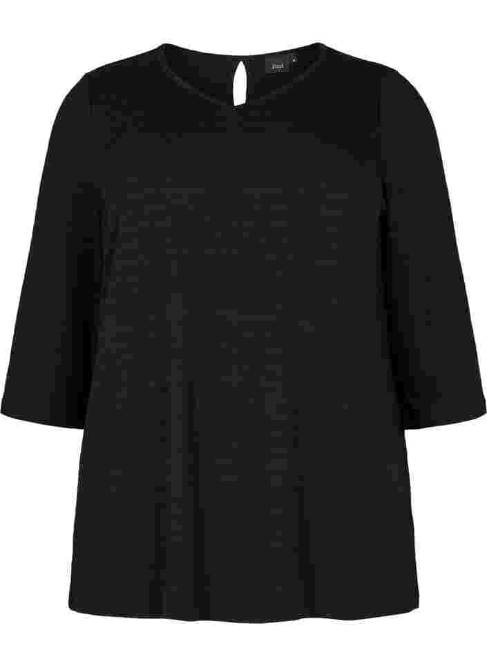 Blouse with 3/4 sleeves and v-neckline, Black, Packshot image number 0