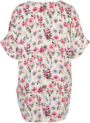 Floral viscose tunic with v-neckline, Bright White AOP, Packshot image number 1