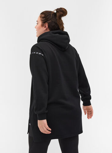 Long sweatshirt with slits and pocket, Black, Model image number 1