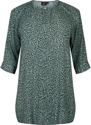 Tunic in viscose with print and 3/4 sleeves, Green AOP, Packshot image number 0