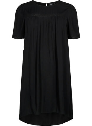 Viscose dress with lace band, Black, Packshot image number 0