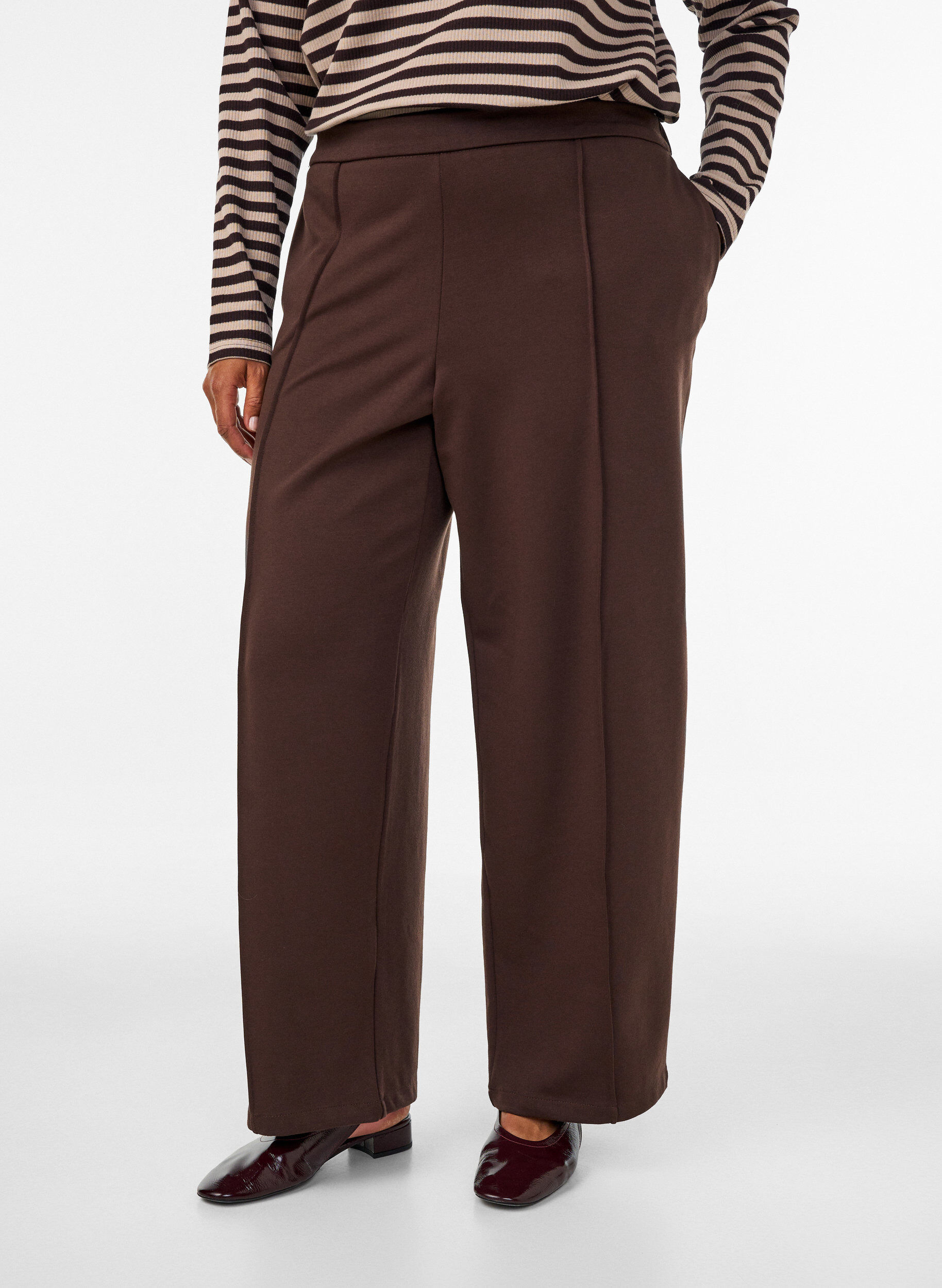 ZizzifashionLoose jersey trousers with a high waist, Brown, Model image number 2