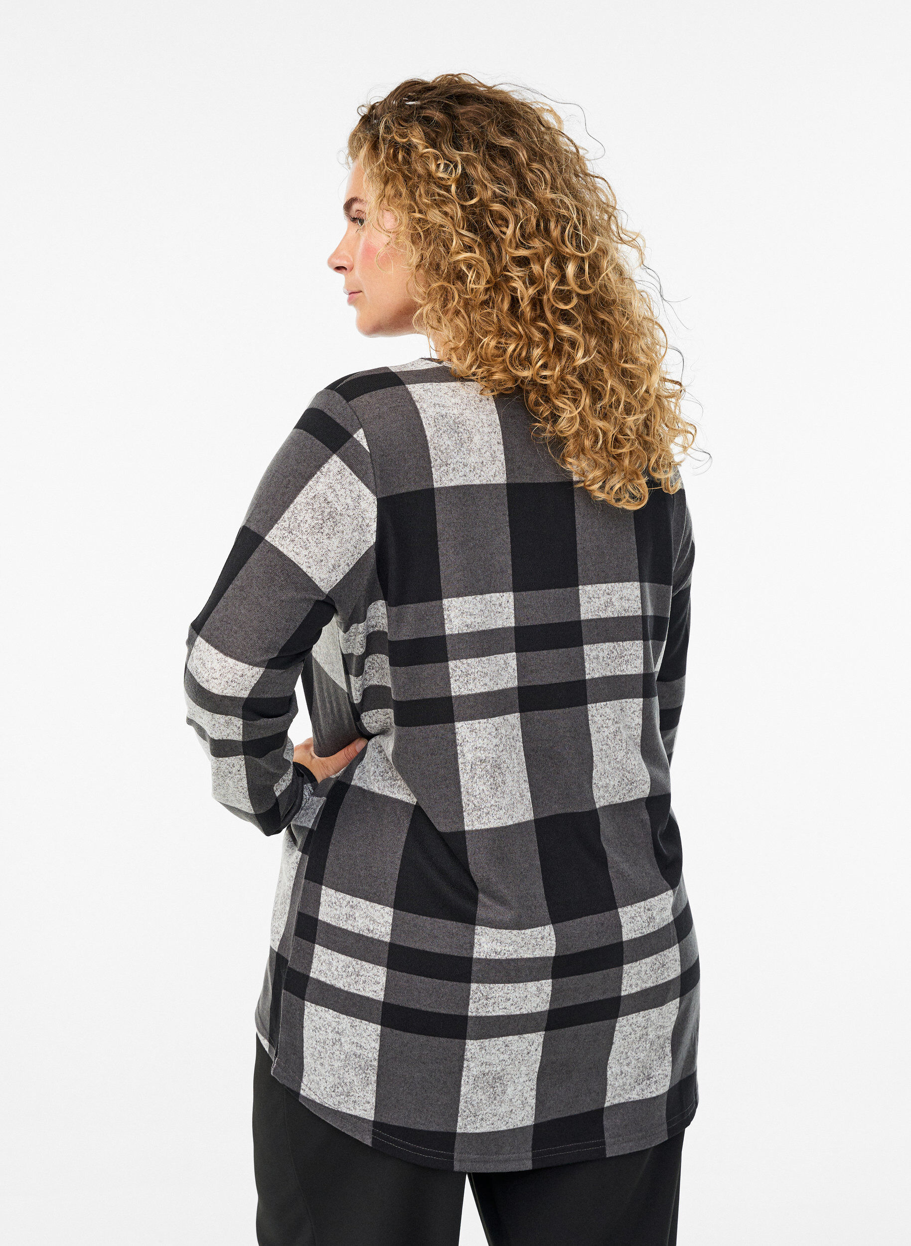 Zizzifashion Patterned blouse with long sleeves, Grey, Model image number 2