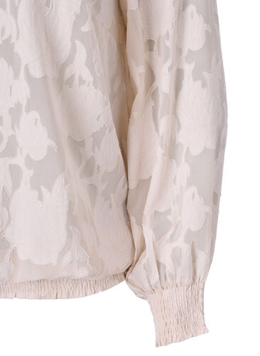 Jacquard blouse with smocking, Warm Off-white, Packshot image number 2