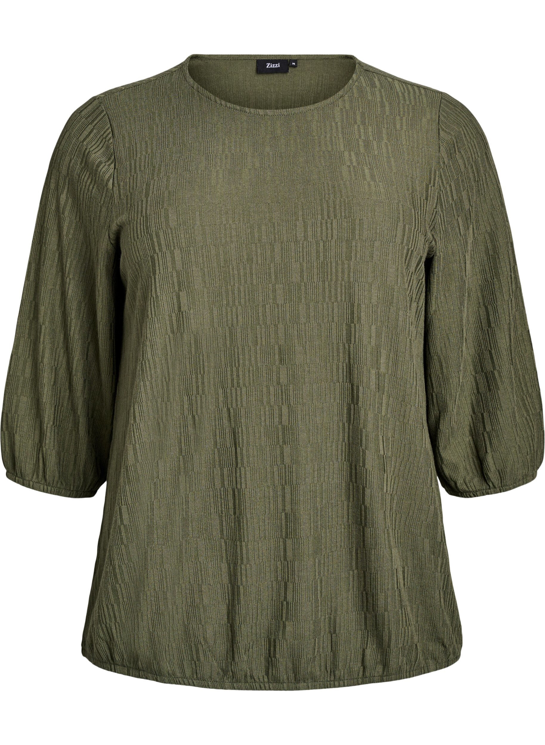 ZizzifashionBlouse with texture and 3/4 sleeves, Green, Packshot image number 0