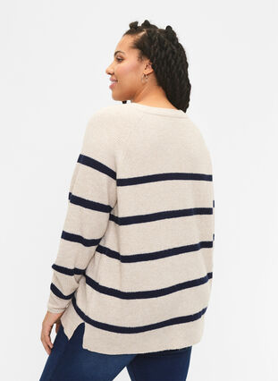 Rib-knit sweater with stripes, P.Stone/Navy.B.Mel., Model image number 1