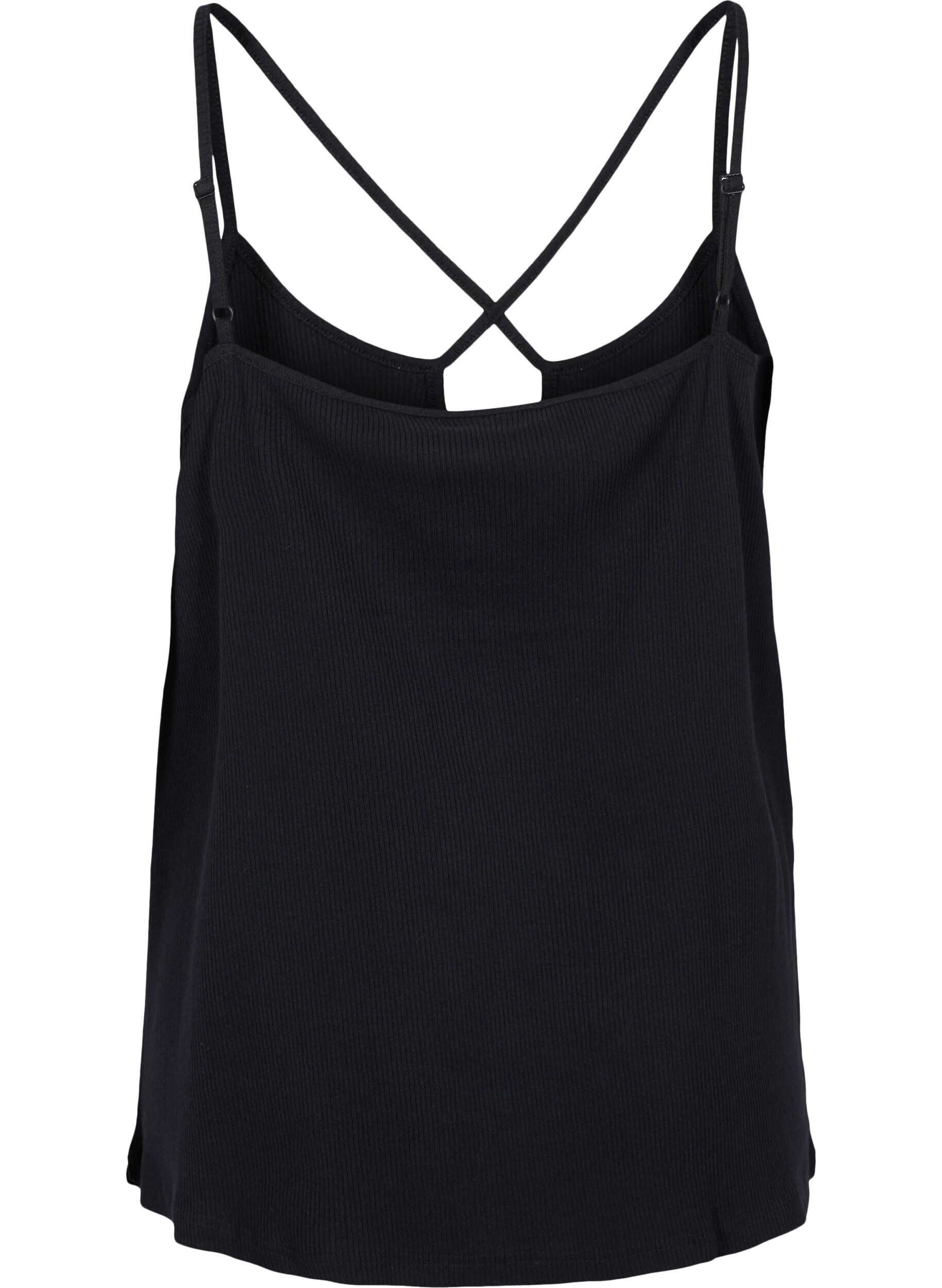 Zizzifashion Organic cotton rib top with cross detail, Black, Packshot image number 1