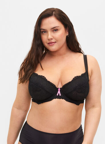 Support the breasts - lace bra with underwire, Black, Model image number 0