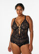 Lace bodystocking with lace details, Black, Model image number 0