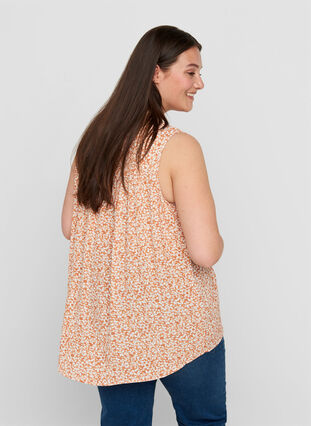 Printed viscose top with buttons, Petit Yellow Flower, Model image number 1