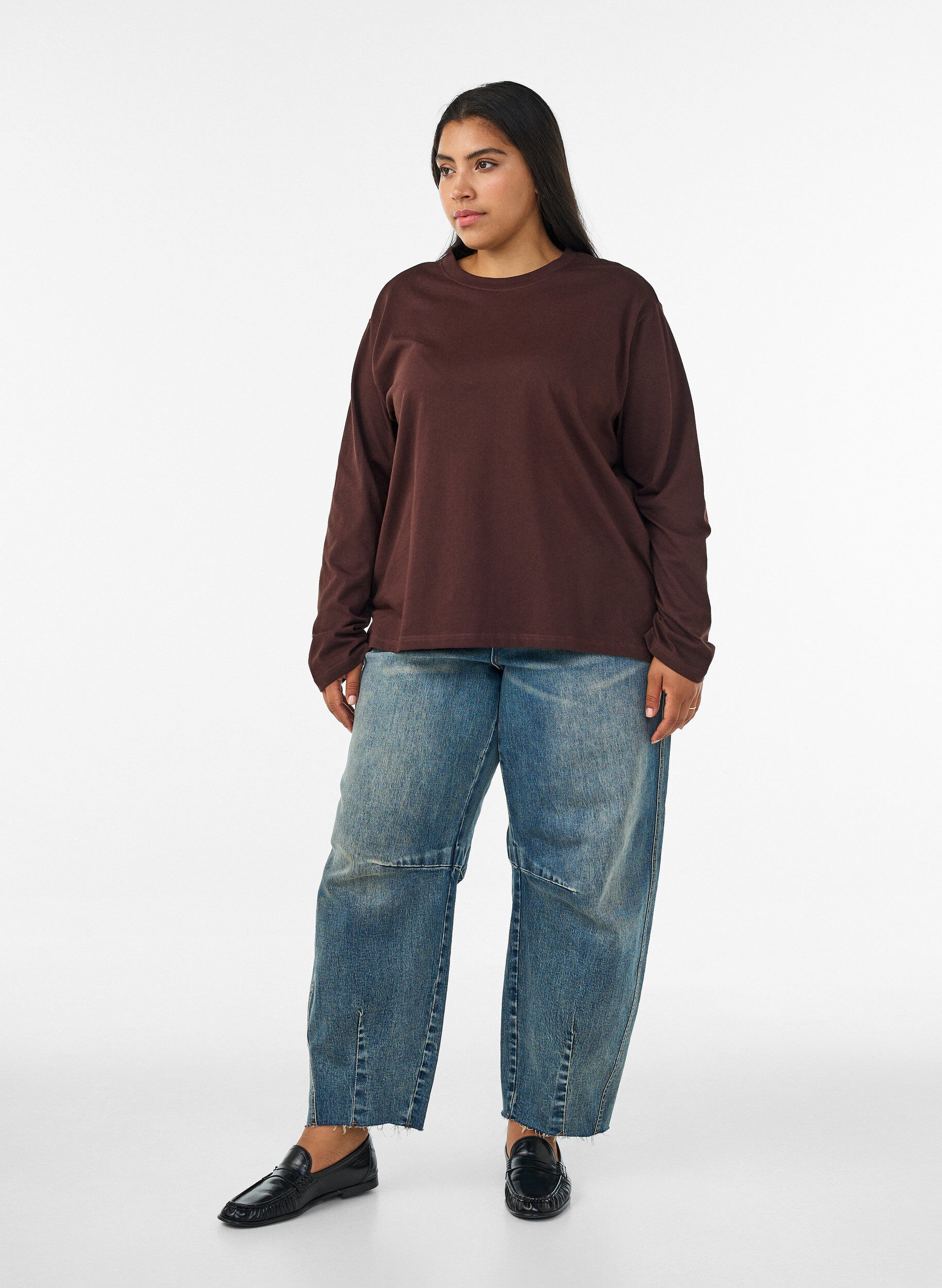 ZizzifashionBasic t-shirt with long sleeves, Brown, Model image number 1