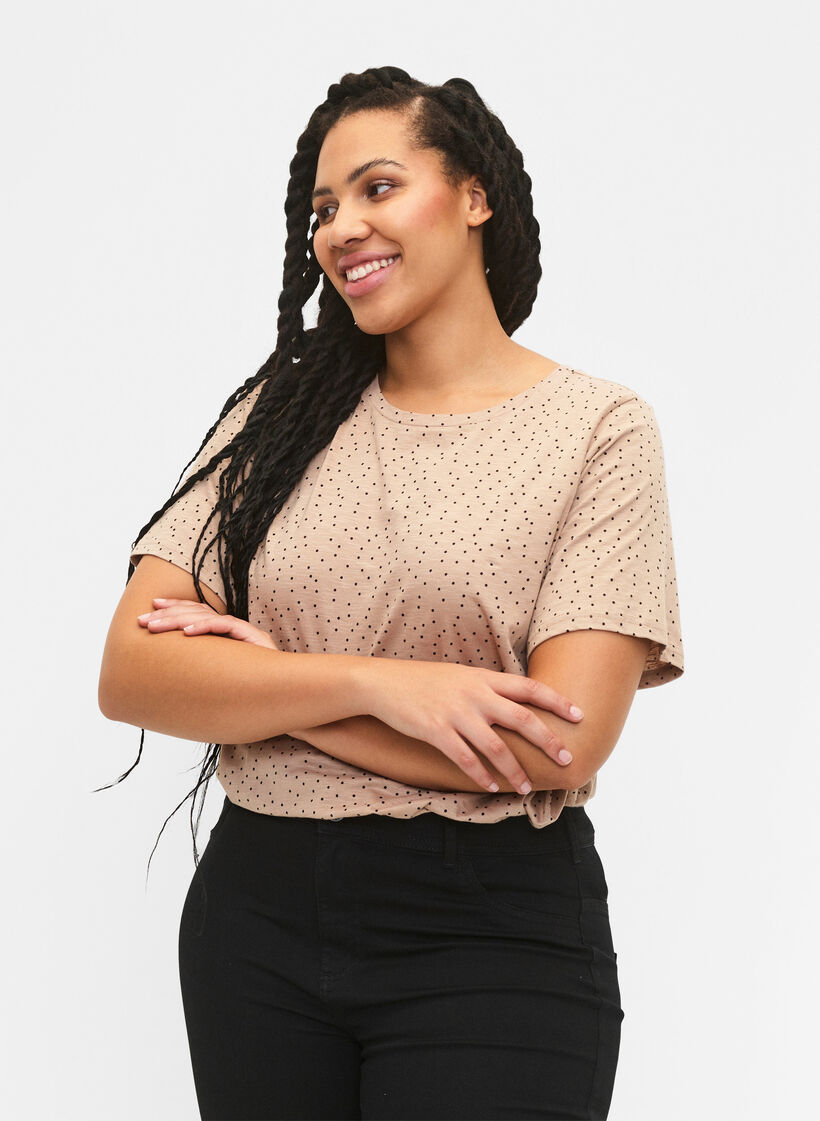 Organic cotton T-shirt with dots	, Beige, Model image number 0