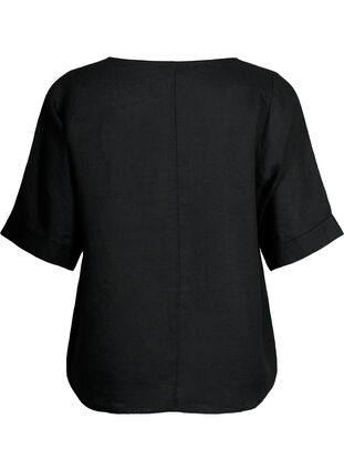 Short-sleeved blouse in 100% linen, Black, Packshot image number 1