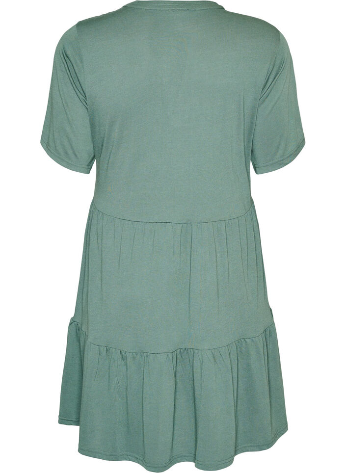 Jersey dress with lace details and a layered skirt, Green, Packshot image number 1