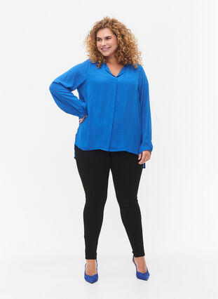 Solid colour shirt with v-neck, Princess Blue, Model image number 2