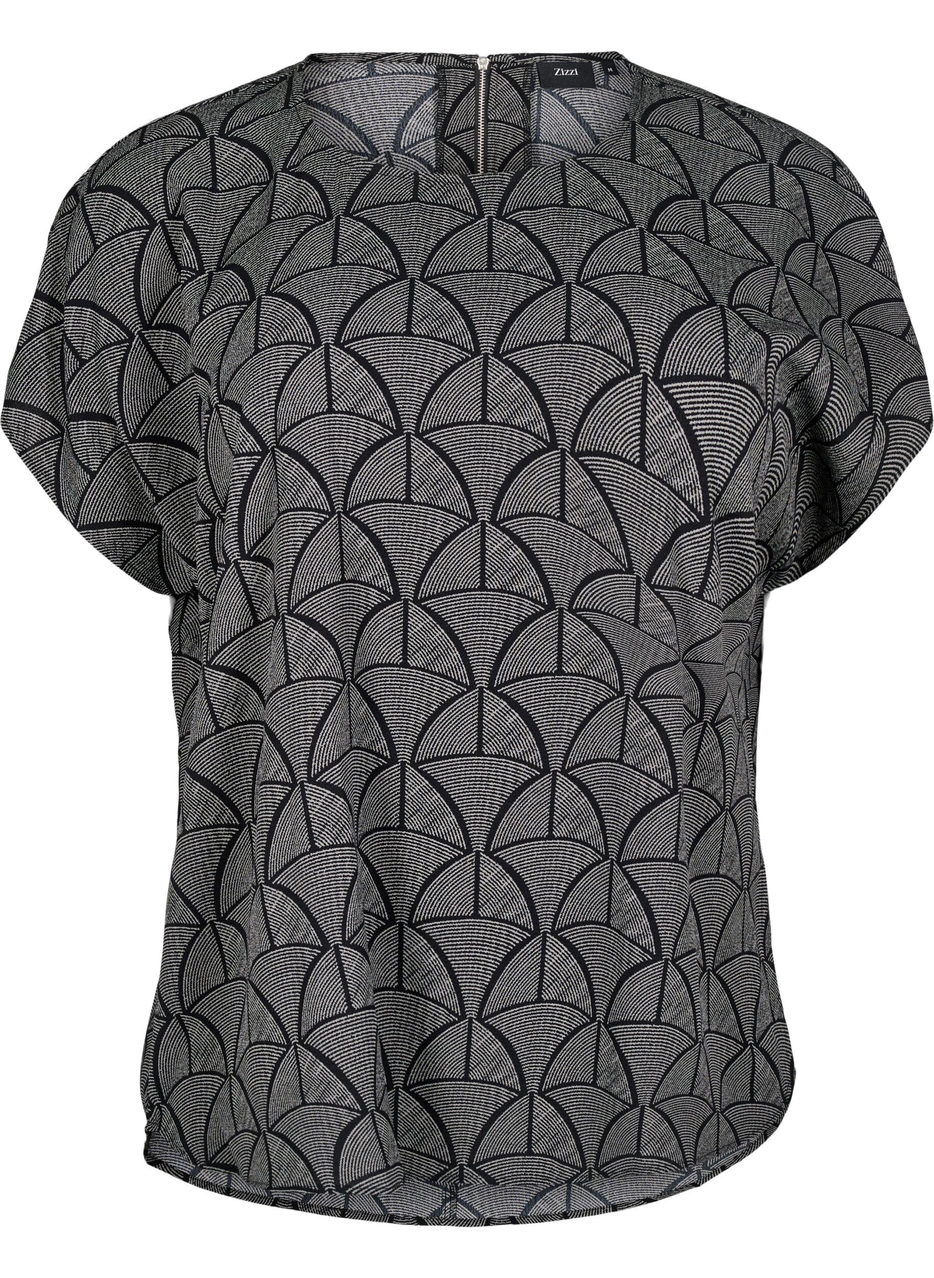 Zizzifashion Short-sleeved blouse with print, Black Grey Graphic , Packshot image number 0