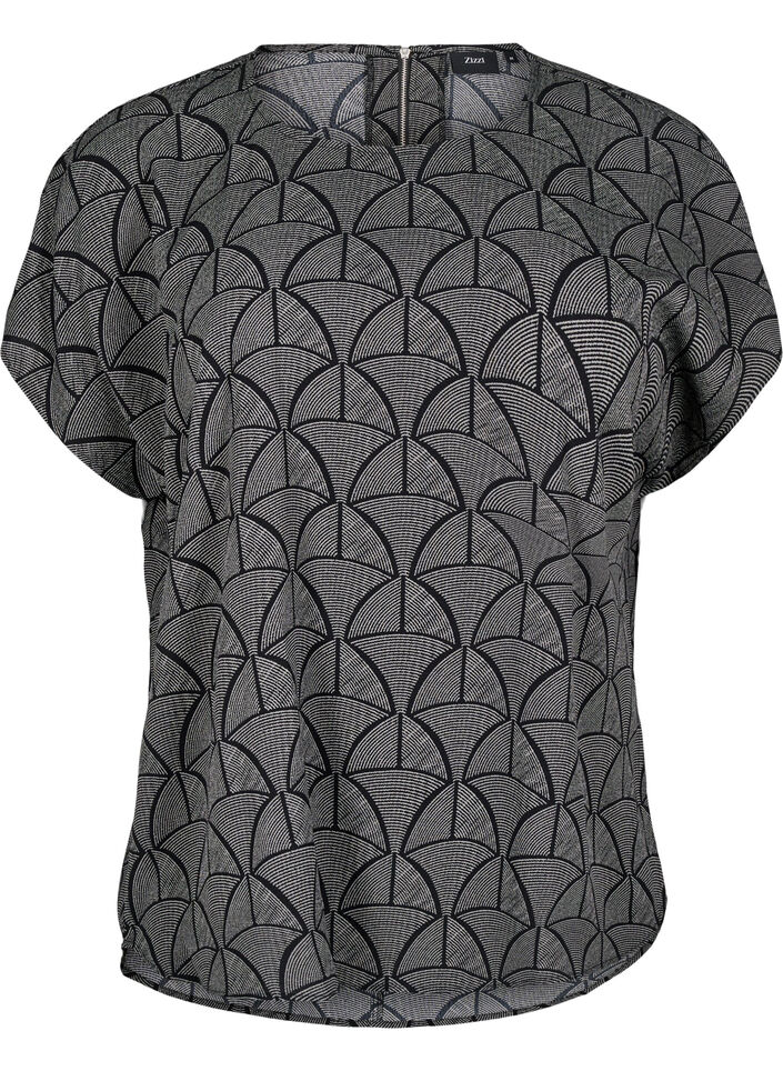 Short-sleeved blouse with print, Black Grey Graphic , Packshot image number 0