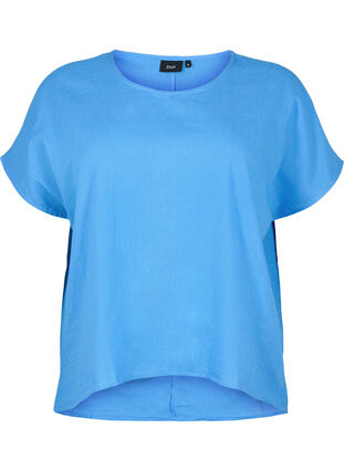 Short-sleeved blouse in cotton blend with linen, Ultramarine, Packshot image number 0