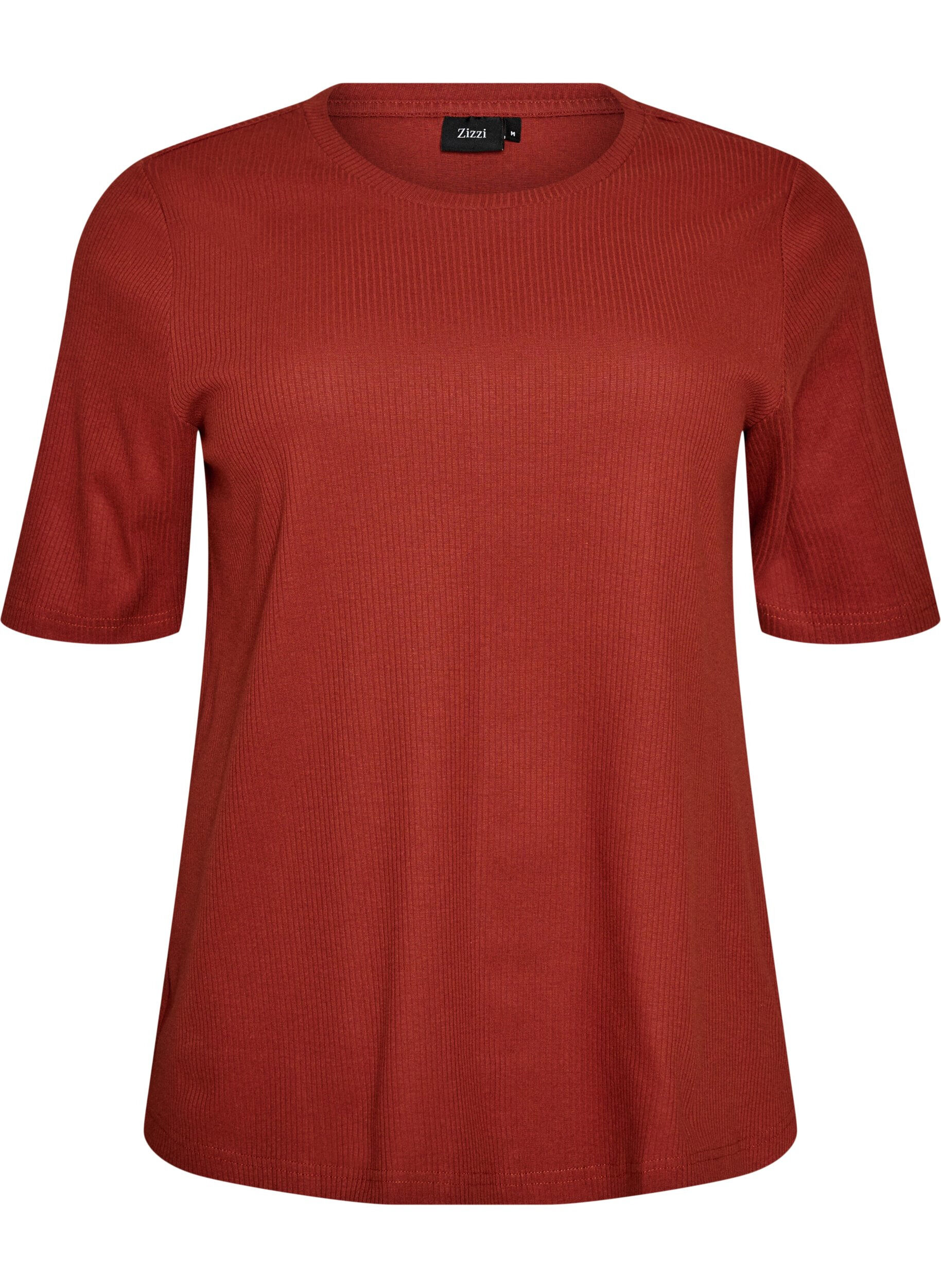 ZizzifashionRibbed jersey blouse with short sleeves, Red, Packshot image number 0