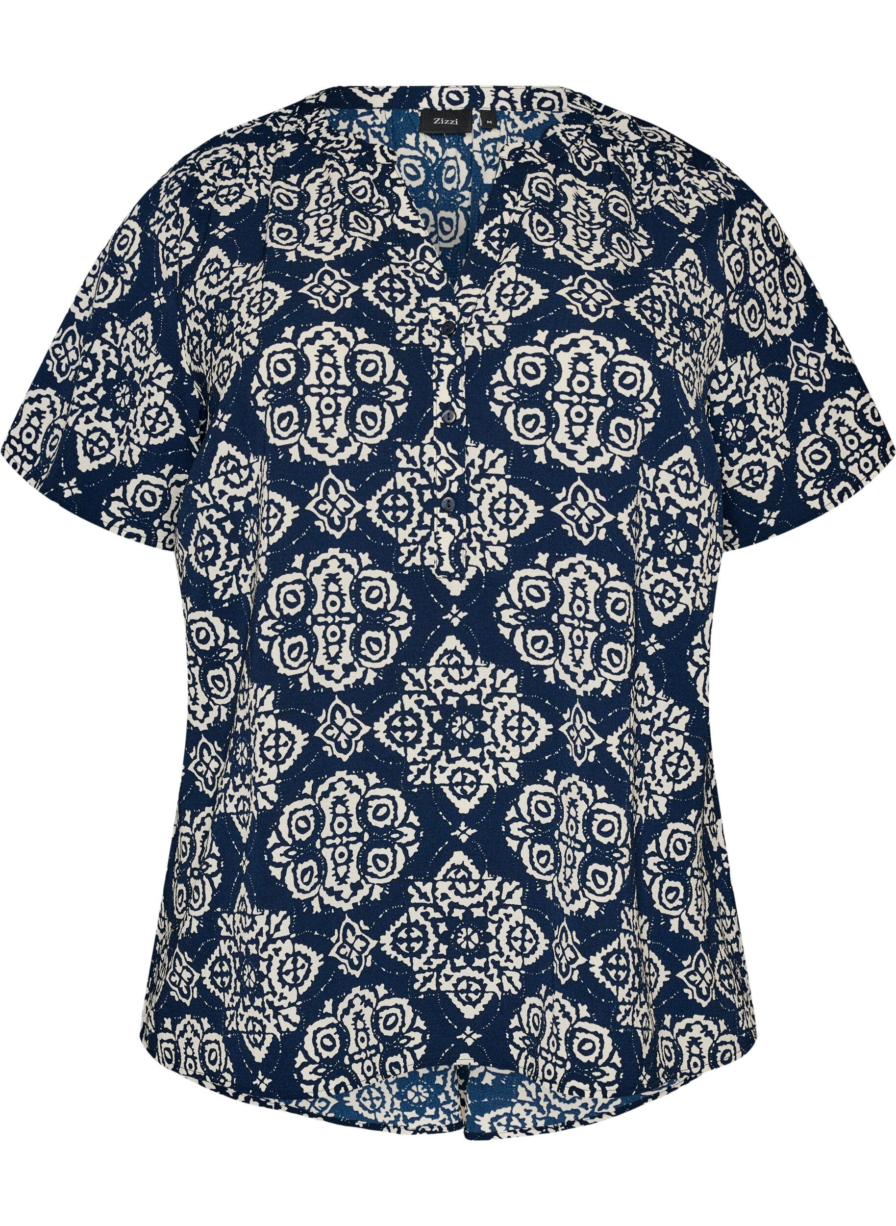 Blouse with short sleeves and v-neck