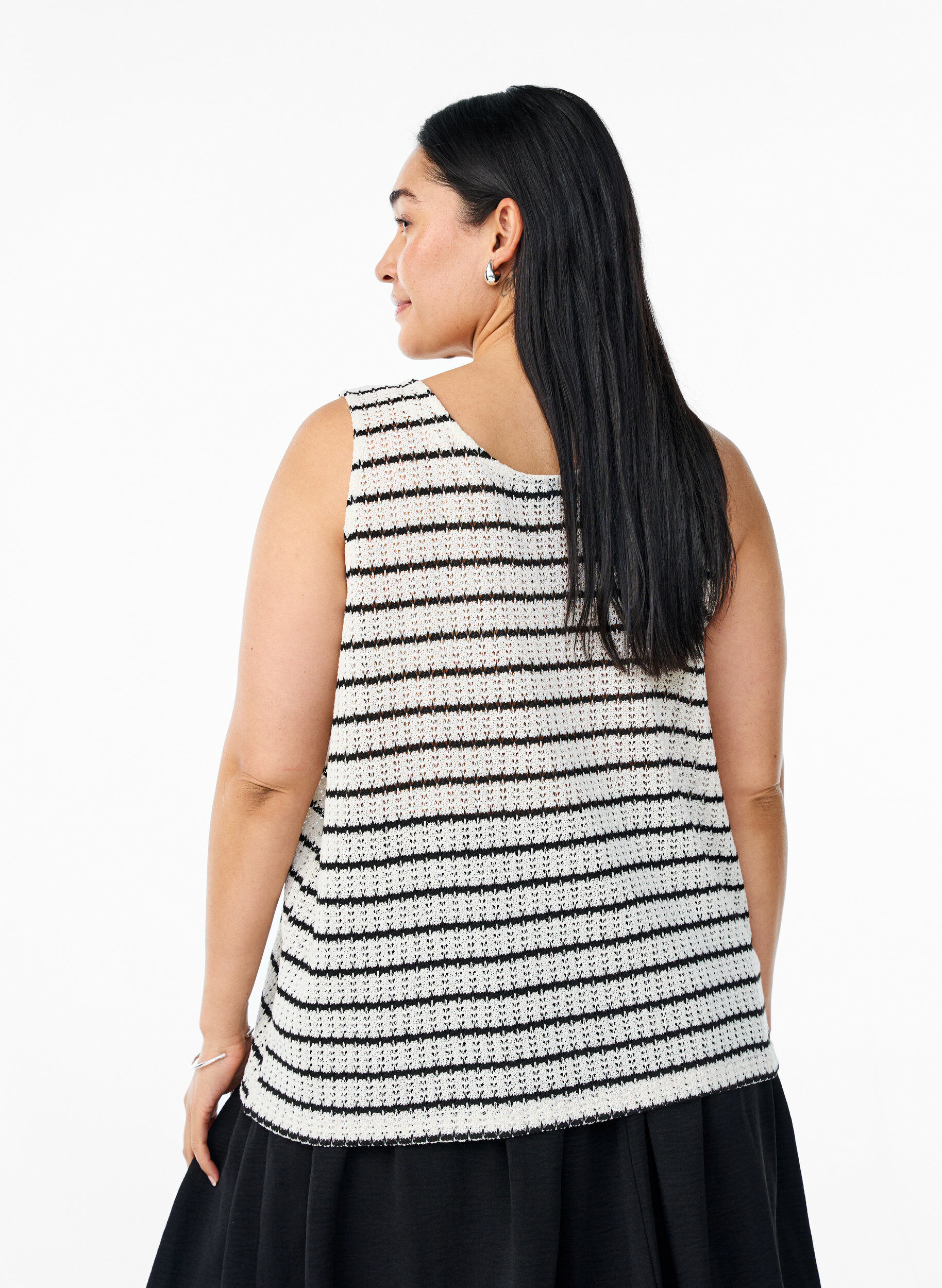 Zizzifashion Sleeveless top with stripes and eyelet pattern, Vanilla, Model image number 2