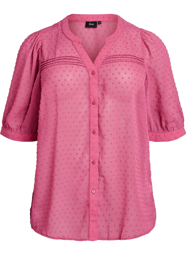 Short-sleeved shirt blouse with dotted texture, Rose, Packshot image number 0