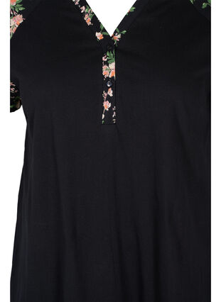 Short sleeve cotton nightdress with print details, Black Flower, Packshot image number 2