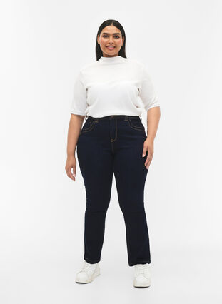 Slim fit Vilma jeans with a high waist, Dk blue rinse, Model image number 0
