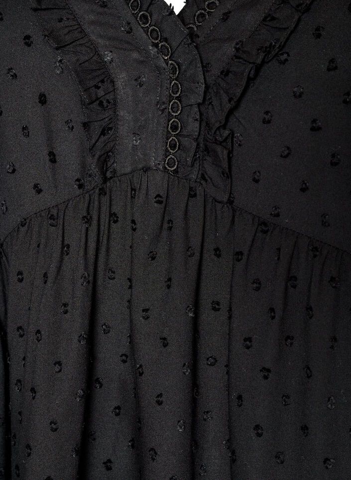 Viscose blouse with a dotted texture and V-neck, Black, Packshot image number 2