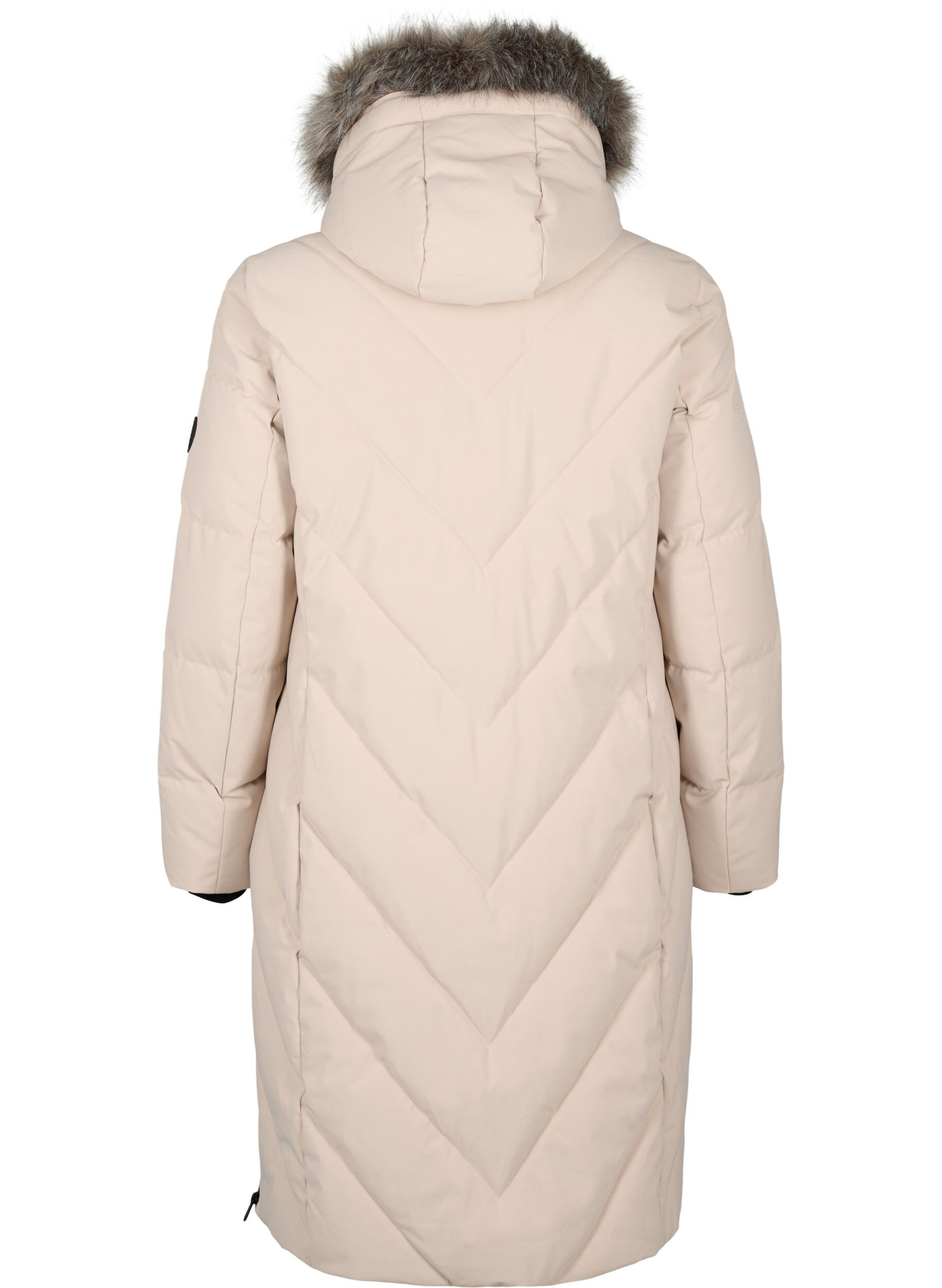 Zizzifashion Long winter coat with hook fastenings and a faux fur collar, Beige, Packshot image number 1