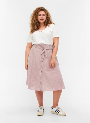 Striped skirt with pockets in cotton, Dry Rose Stripe, Model image number 3