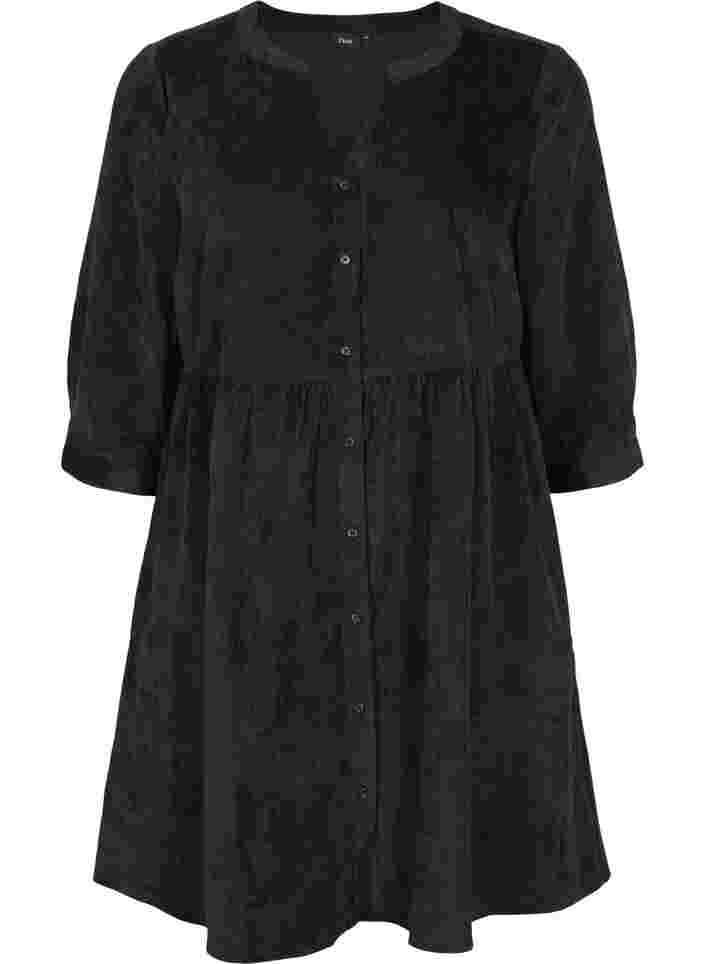 Velvet dress with 3/4-length sleeves and buttons, Black, Packshot image number 0