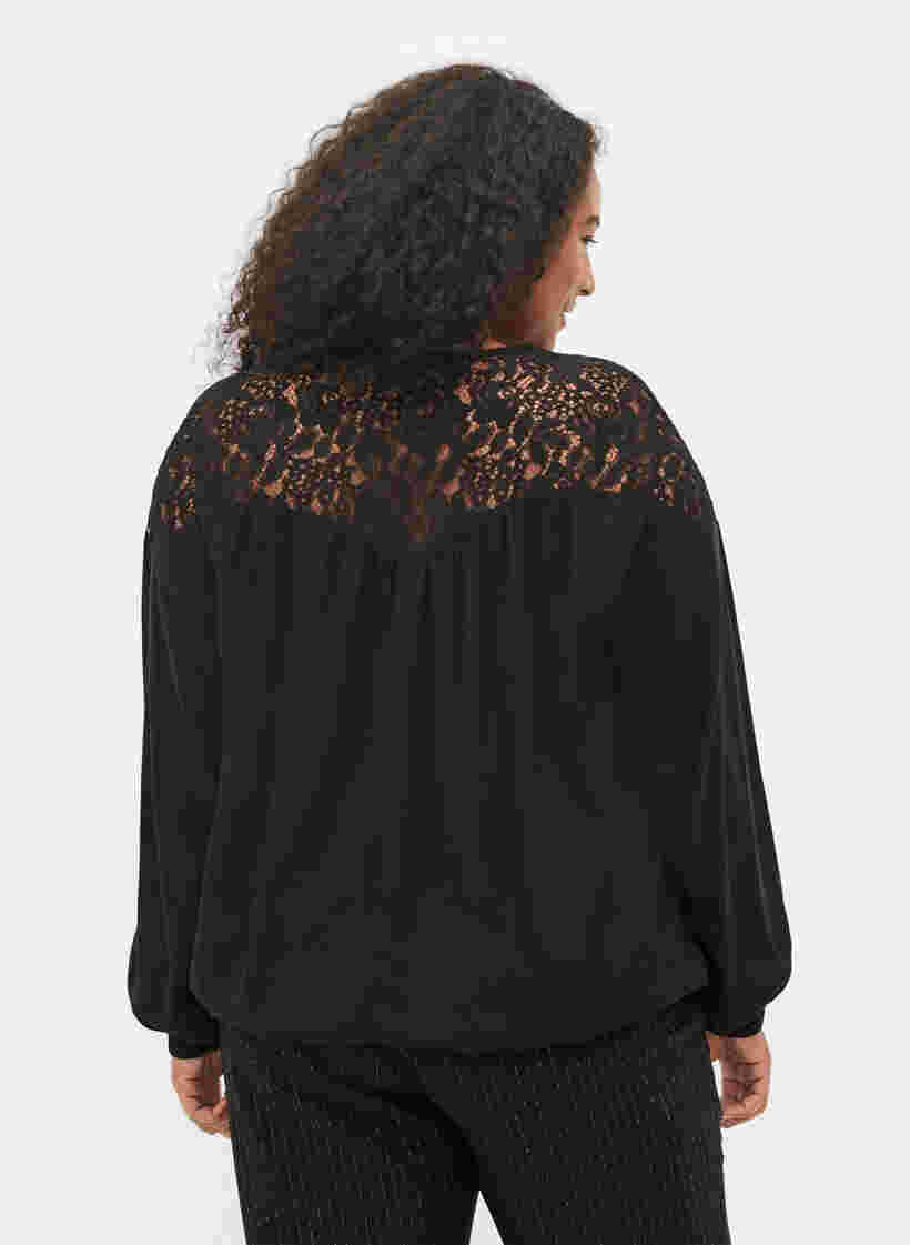 Viscose top with lace, Black, Model image number 1