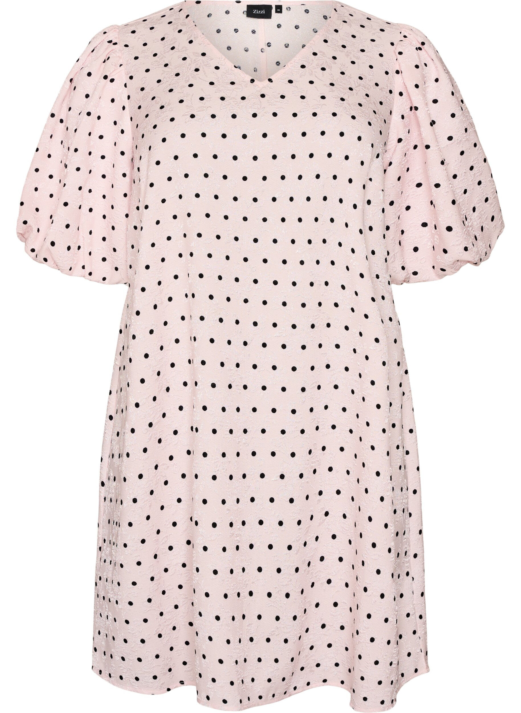 Polka dot A-line dress with balloon sleeves