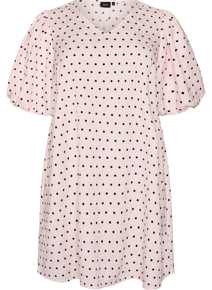 Polka dot A-line dress with balloon sleeves, Pink, Packshot image number 0