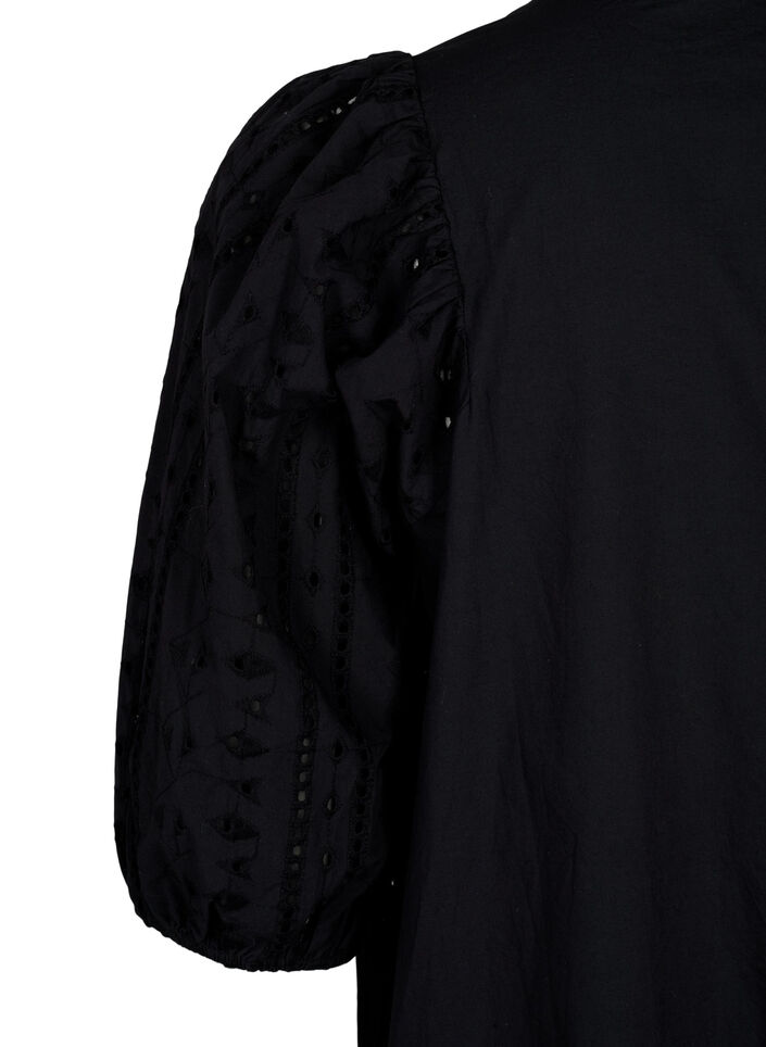 Cotton shirt dress with broderie anglaise, Black, Packshot image number 3
