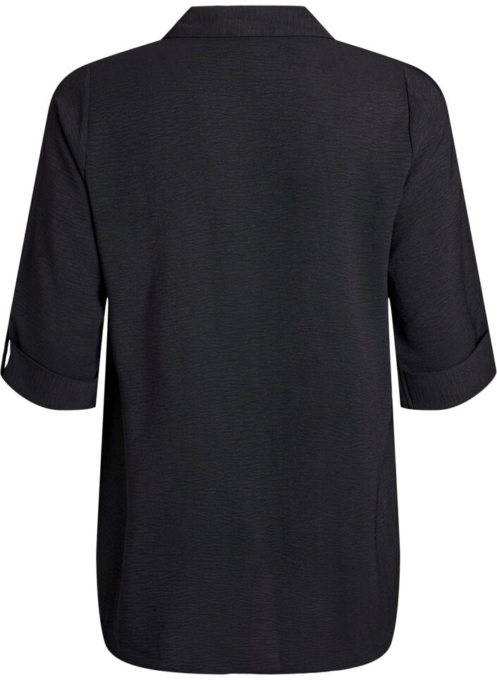 Shirt with chest pockets and 3/4 sleeves, Black, Packshot image number 1