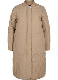 Long quilted jacket with zip and pockets
