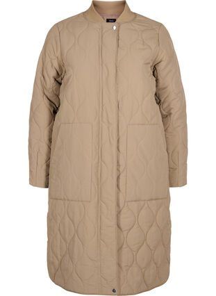 Long quilted jacket with zip and pockets, Amphora, Packshot image number 0