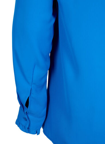Long sleeve ruffle blouse, Strong Blue, Packshot image number 3