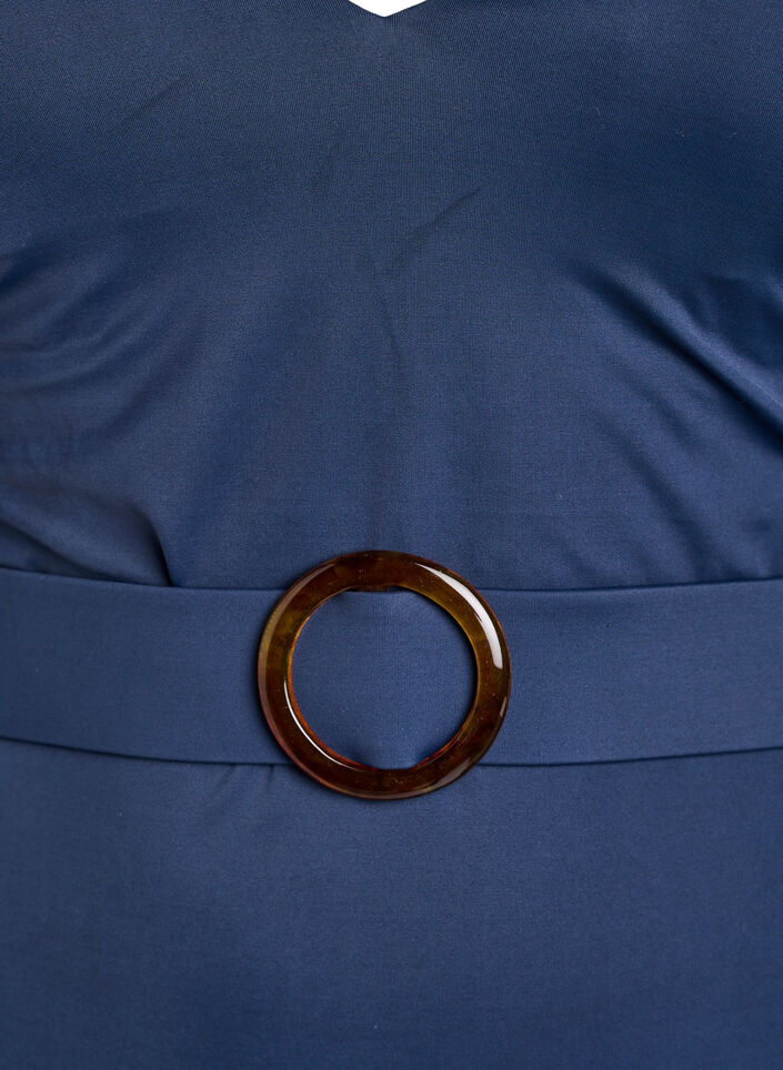 Swimsuit with V-neck and belt, Blue, Packshot image number 2
