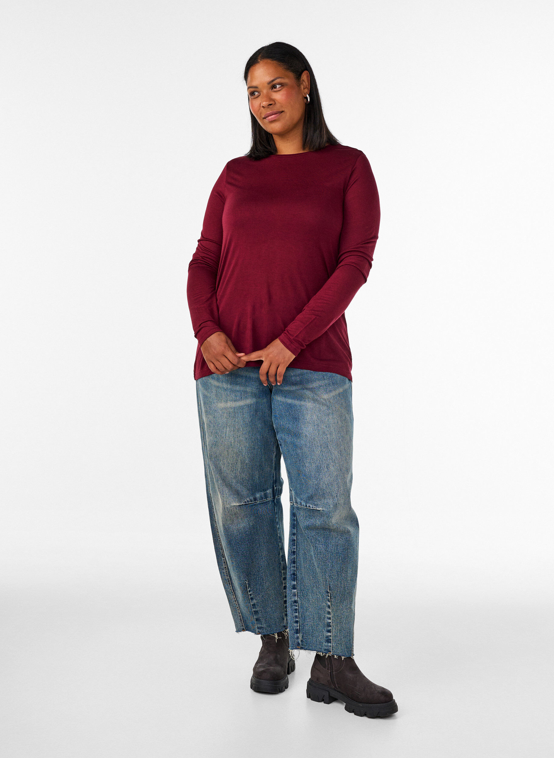 ZizzifashionLong-sleeved blouse in wool and viscose, Red, Model image number 1